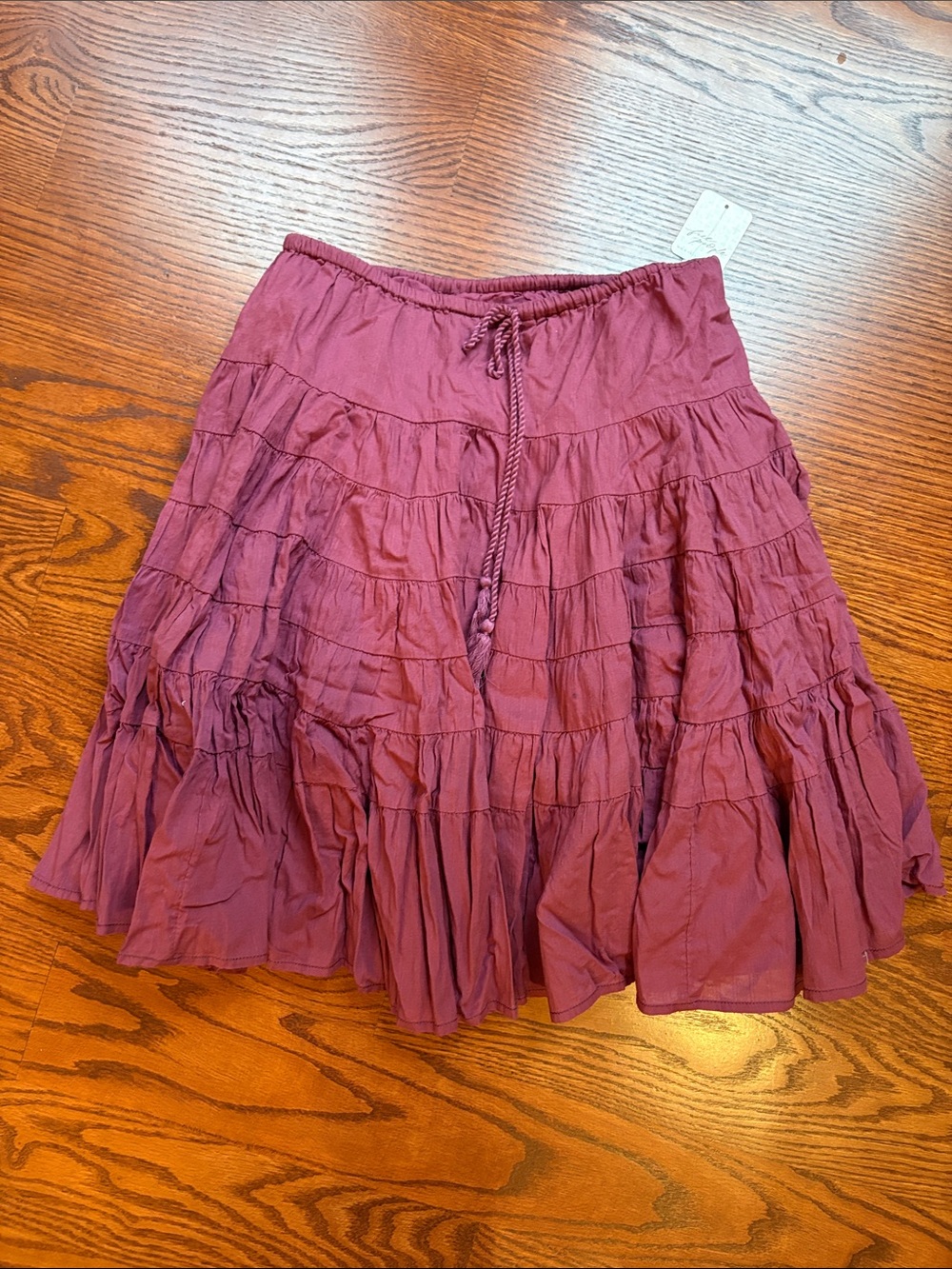 Free People Red Tiered Cotton Maxi Skirt with Drawstring